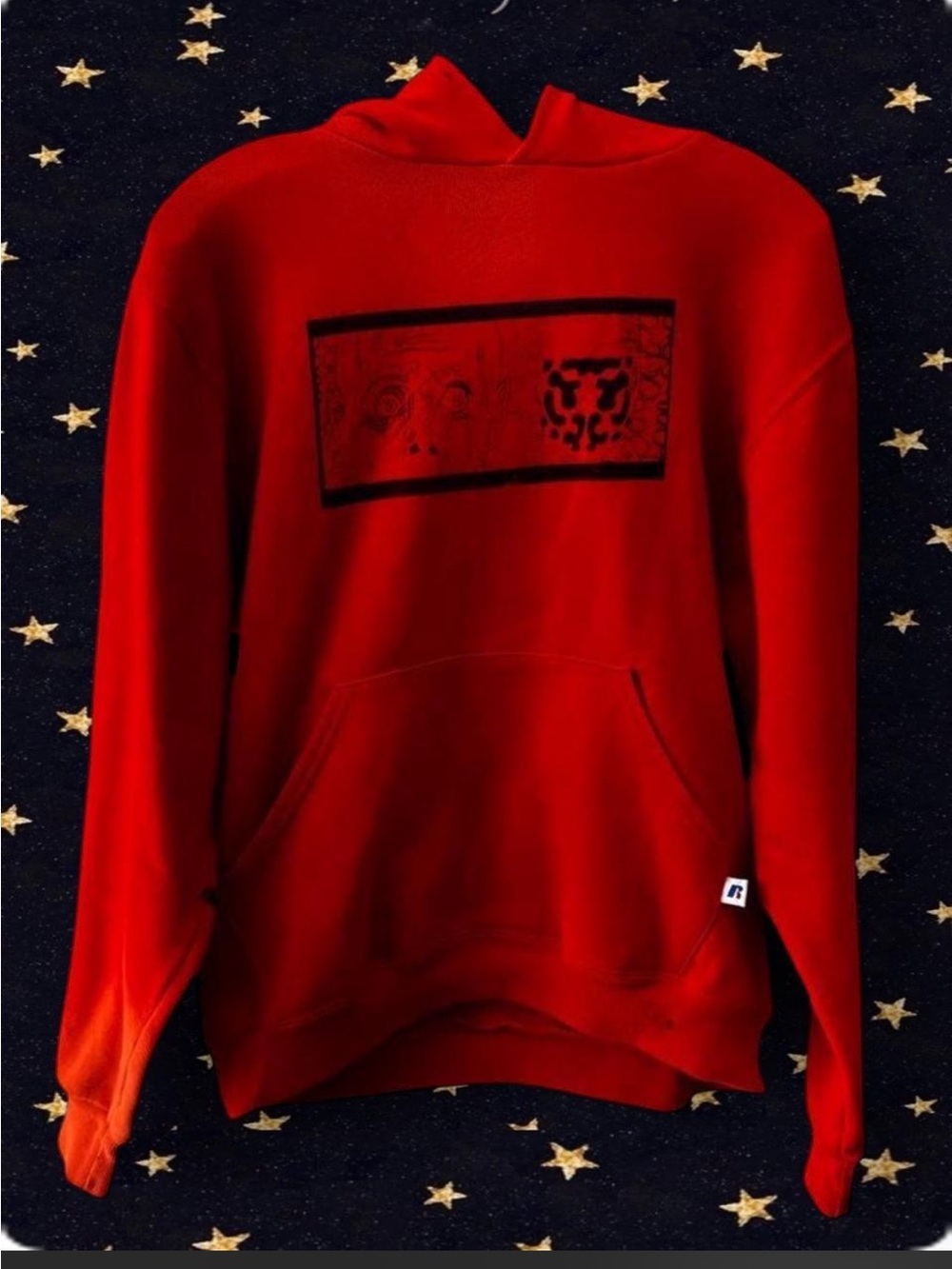 Orange Men's Hooded Sweatshirt with Graphic Chest Panel